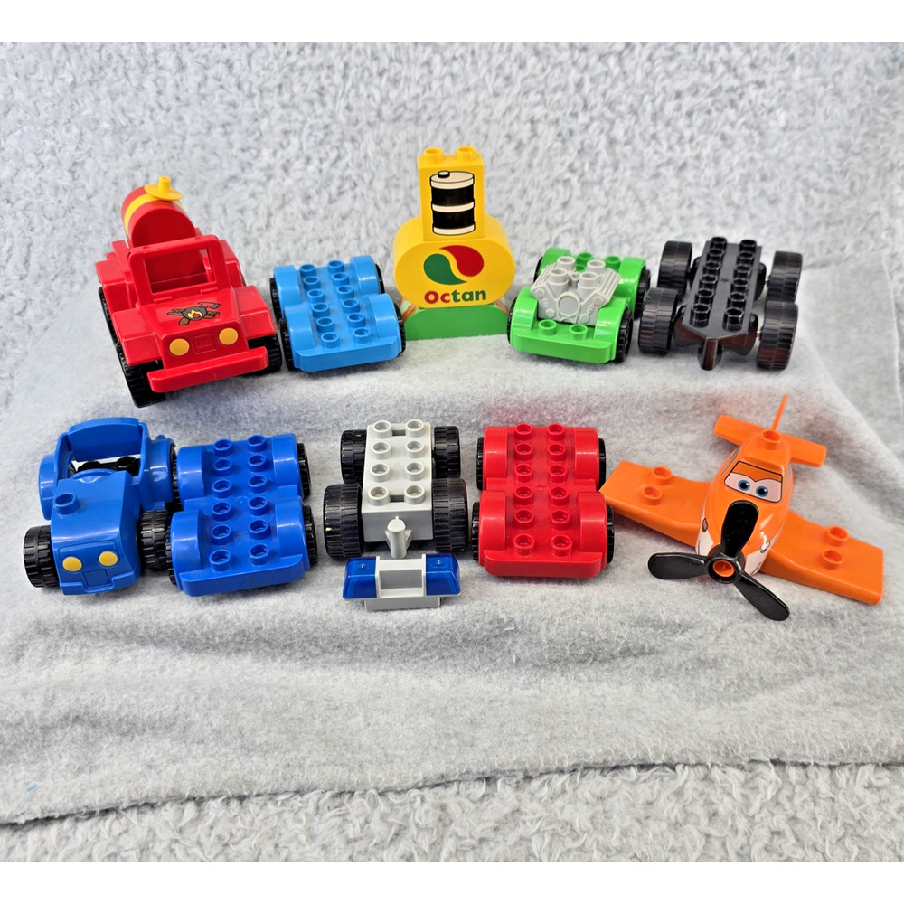 LEGO Duplo Vehicles Lot of 10 Cars Trucks Plane Dusty Octan Gas Pump Disney